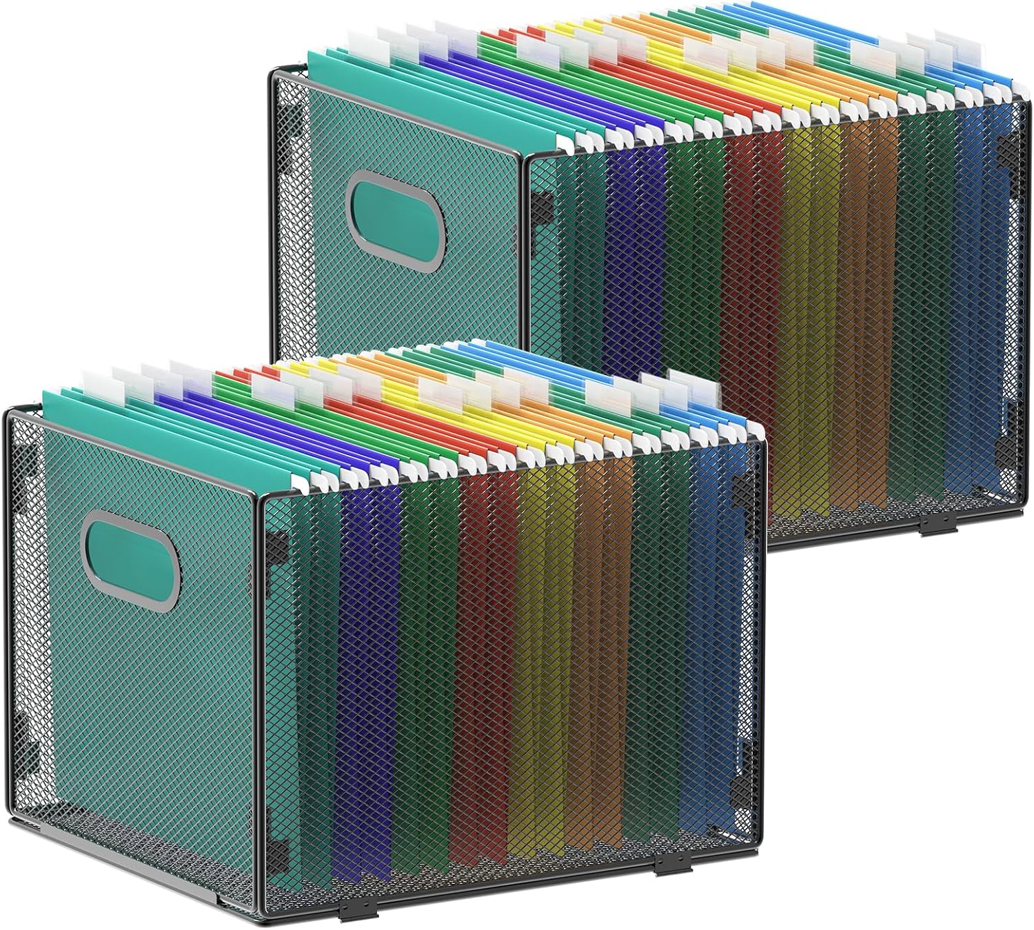 2 Pack Hanging File Organizer, Mesh File Folder Box Filing Box File Cabinet Organizer Storage Boxes, Letter Size