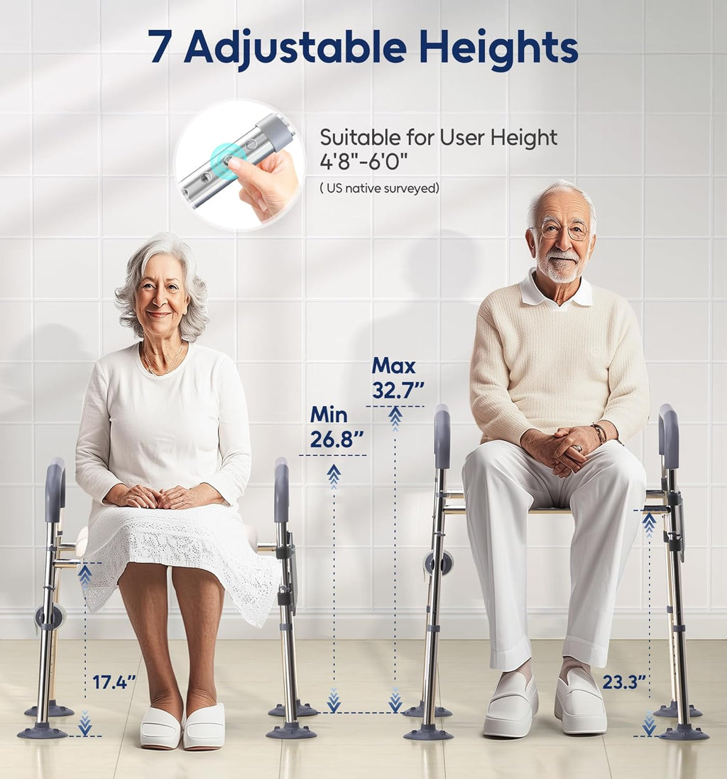 Raised Toilet Seat with Handles, Width & Height Adjustable Toilet Seat Risers for Seniors, Heavy Duty 400lbs Elevated