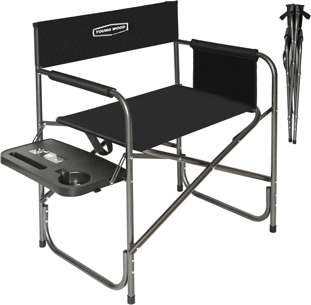 Camping Directors Chair, Lightweight Oversized Portable Folding Chair with Side Table and Storage Pockets for Outdoor