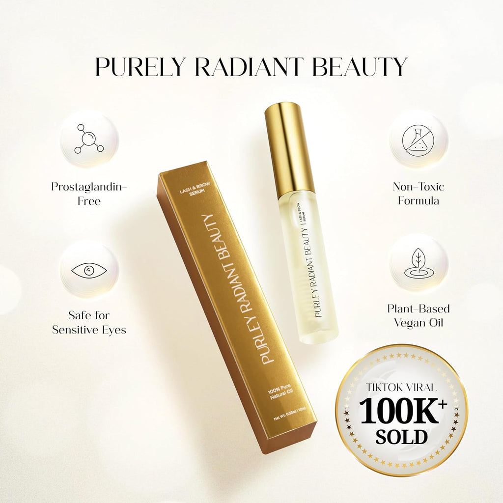 Beauty Eyelash Growth Serum – Prostaglandin-Free Lash & Brow Enhancer for Longer, Thicker Lashes – Vegan