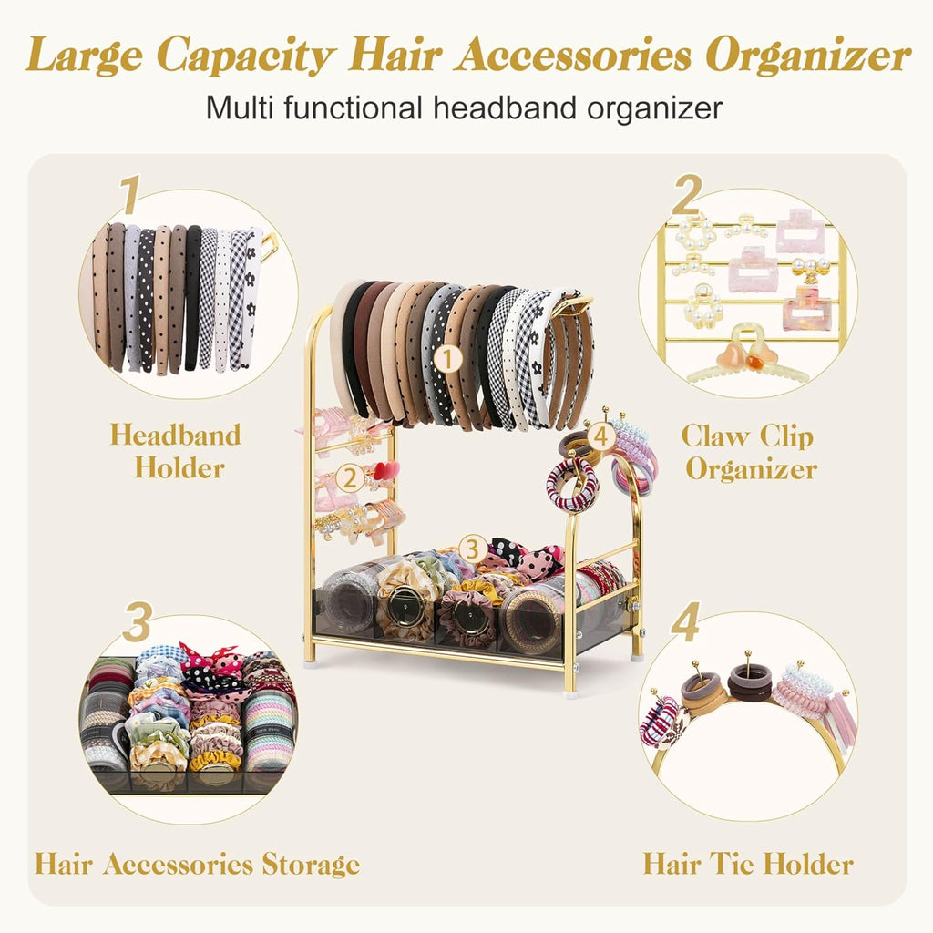 Acrylic Hair Accessories Organizer, Versatile Headband Holder Stand for Scrunchies, Bows, Claw Clips, Hair Tie