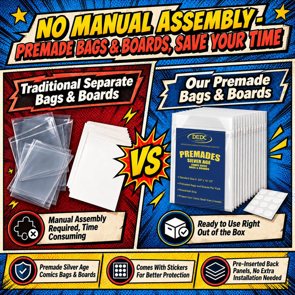 25 Set Premade Silver Age Comic Book Bags and Boards Combo Resealable
