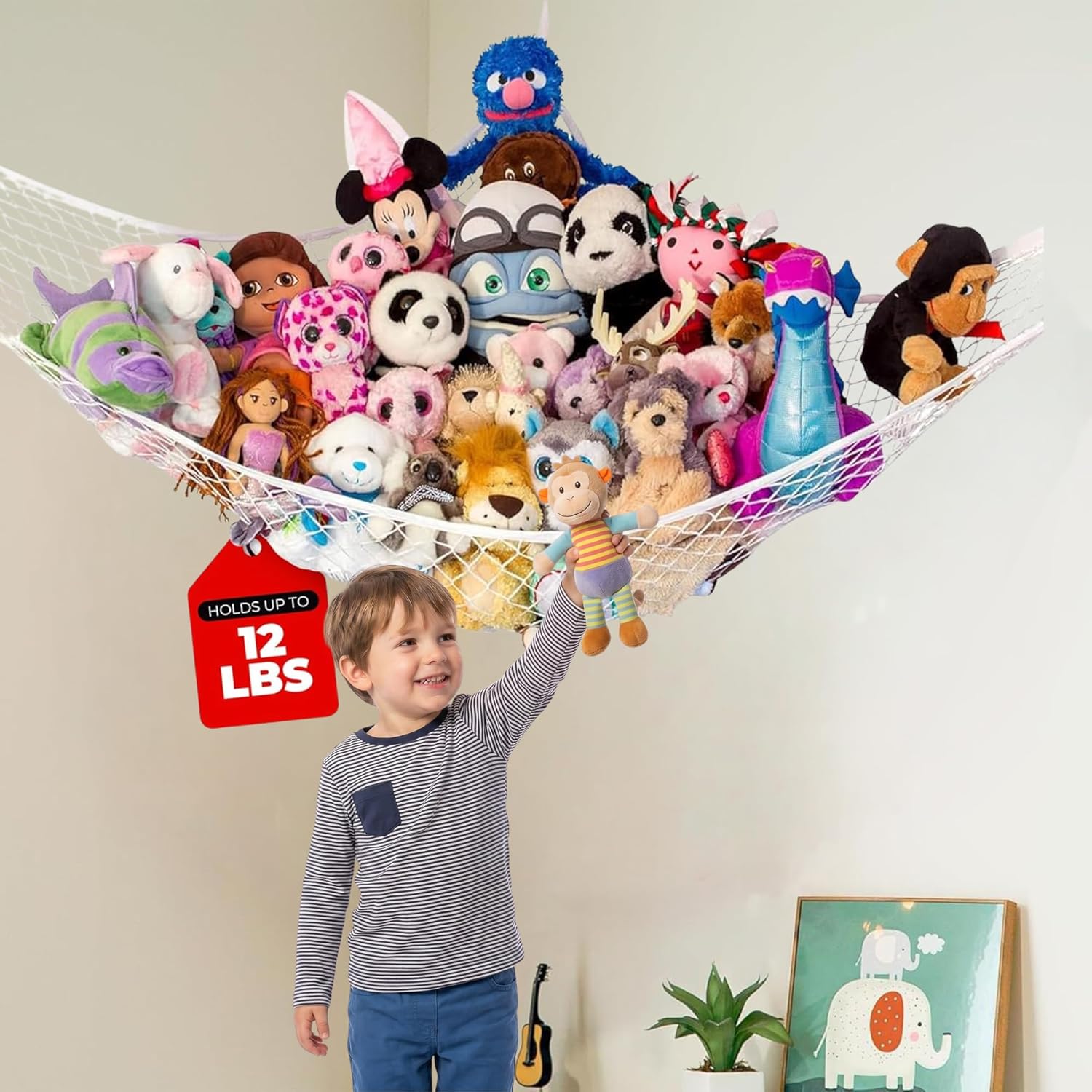 Stuffed Animal Hammock, Large | Corner Stuffed Animal Storage & Plushie Net | Toy Hammock for Stuffed Animals | Holds