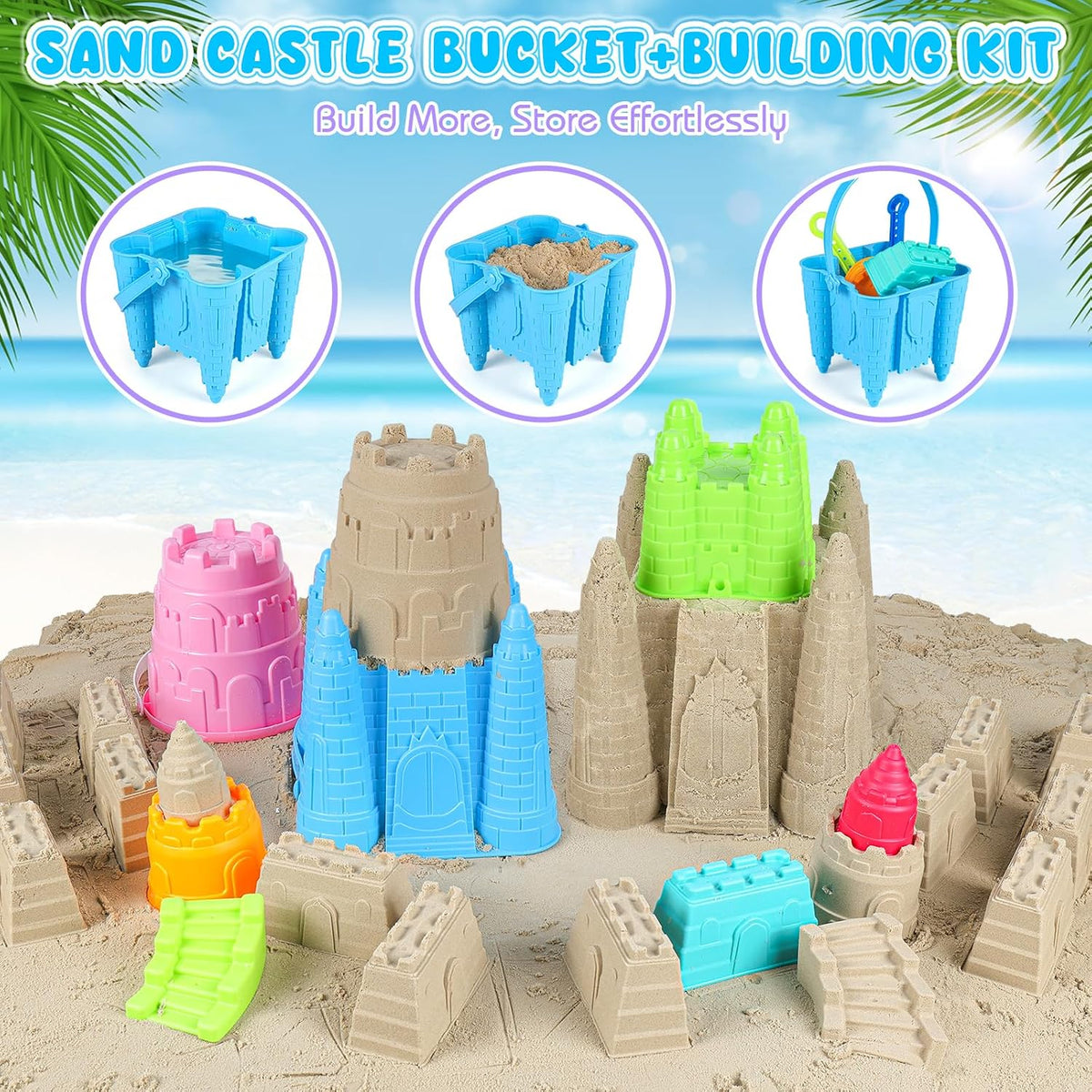 Beach Toys,Sandcastle Building Kit,Outdoor Toys for Kids Ages 3-10 | Creative Sand Toys with Stack Castle