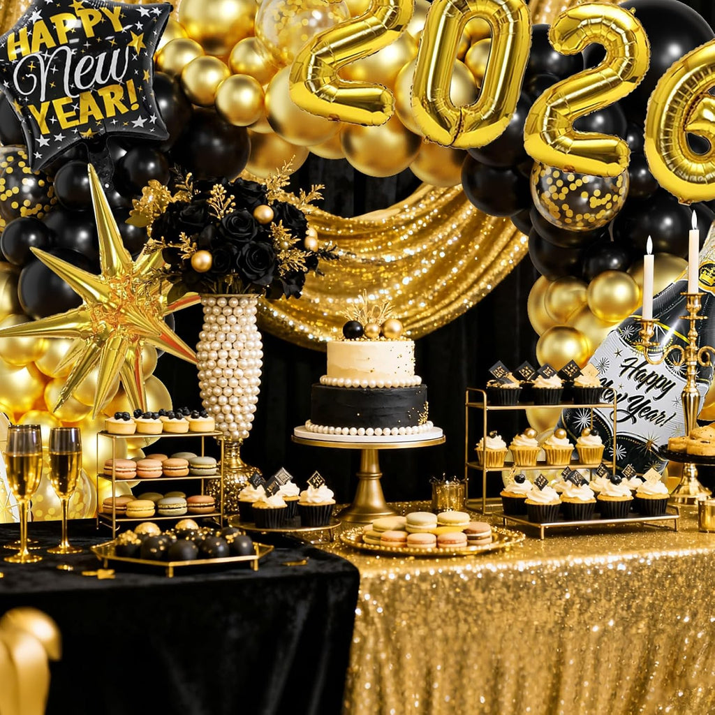 New Years Decorations 2026, New Year Balloon Arch with Black Gold Confetti 2026 Balloons for Eve Party Supplies Nye