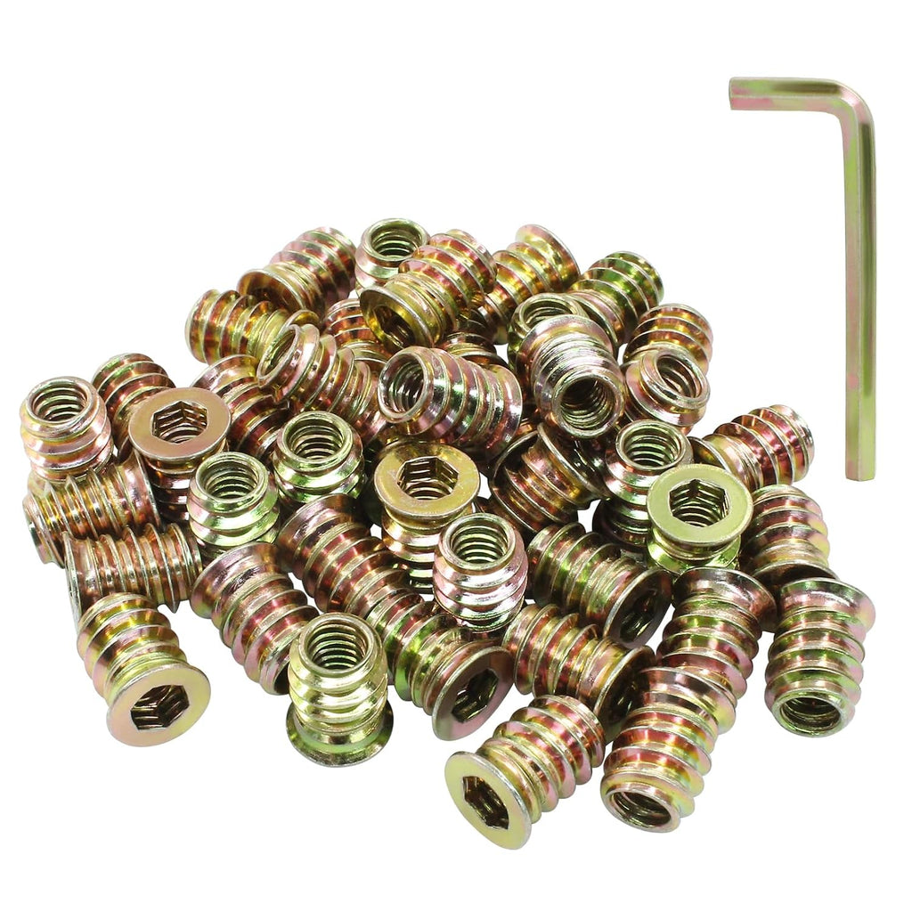 50 Pcs Threaded Inserts for Wood, 1/4"-20 x 15mm
