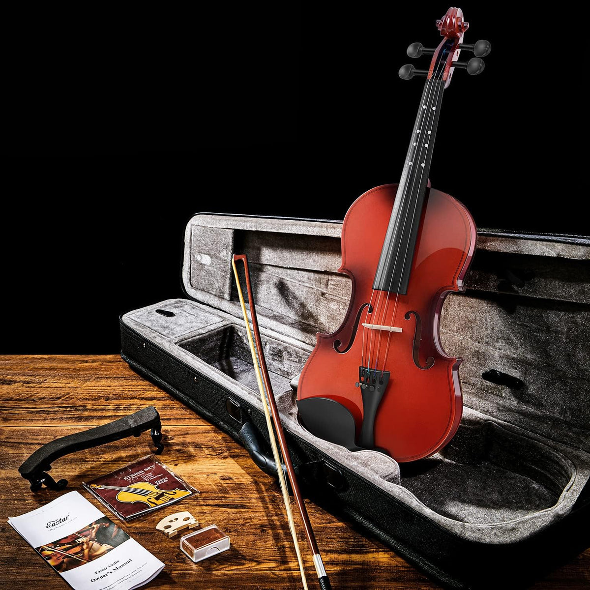 Violin 4/4 Full Size for Adults, Violin Set for Beginners with Hard Case, Rosin, Shoulder Rest, Bow, and Extra