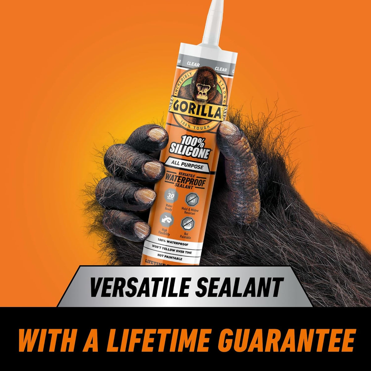 100% Silicone Waterproof Caulk, Clear, 10 oz Cartridge