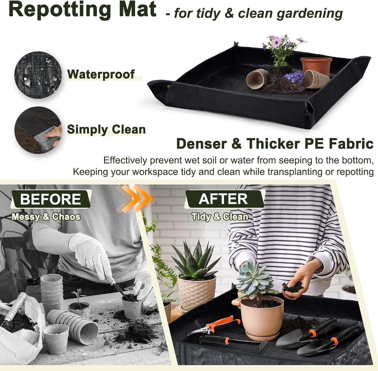 Gardening Tools, 12 Pcs Heavy Duty Garden Tools Set with Repotting Mat, Transplant Shovel, Hand Rake, Pruning Shears