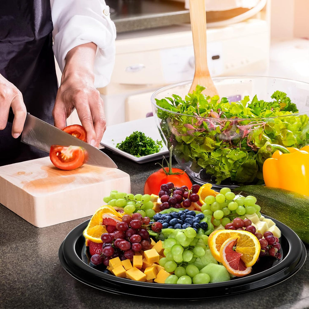 12 Pack 12 Inch Plastic Serving Tray with Lid, Disposable Plastic Food Serving Platters with Clear Dome Lids