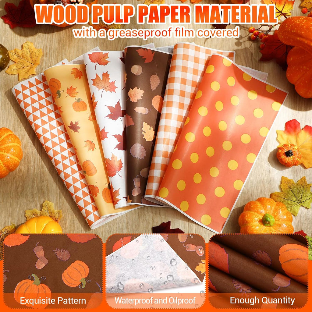 300Pcs Fall Deli Paper 12x12 Wax Parchment Waterproof Sheets for Food