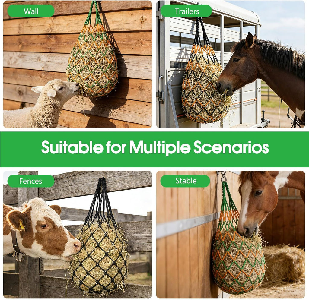 Slow Feed Hay Nets 3 Pack 40-Inch Durable Mesh Hay Bags Feeder for Horses