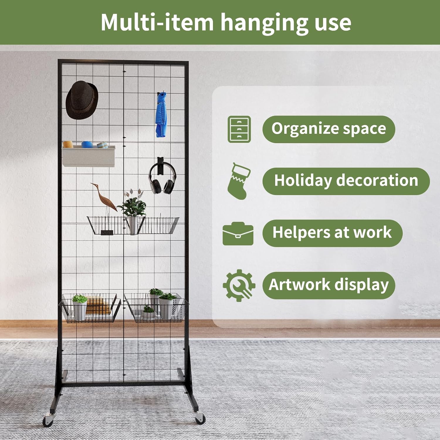 1-Pack Grid Wall Panels, 2' X 5.5' Ft Gridwall Panel Display Stand, Heavy Movable Floorstanding Detachable Gird Wall