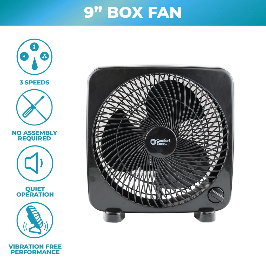 9-inch Portable Box Fan, Black