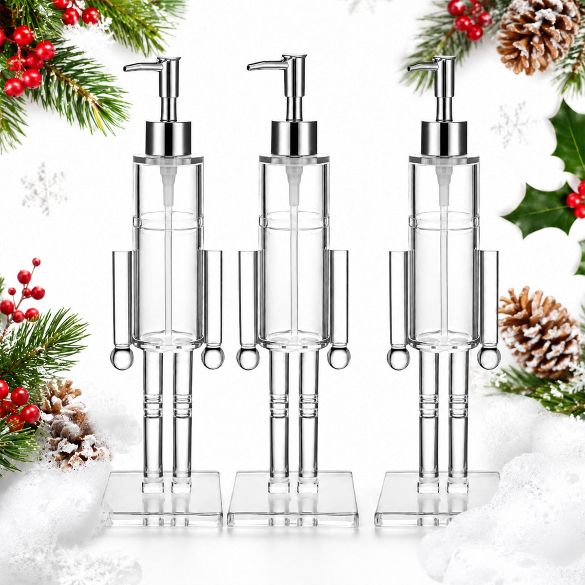 Nutcracker Soap Dispenser Clear, Acrylic Christmas Soap Dispenser (3Pcs)