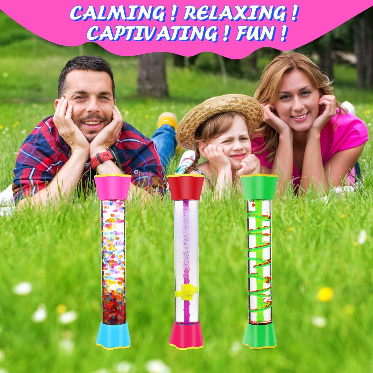 Sensory Fidget Tubes - Calming Toys for Kids & Adults- Sensory Tube with Glitter Bottle, Gravity Spinner, Bubble Drop
