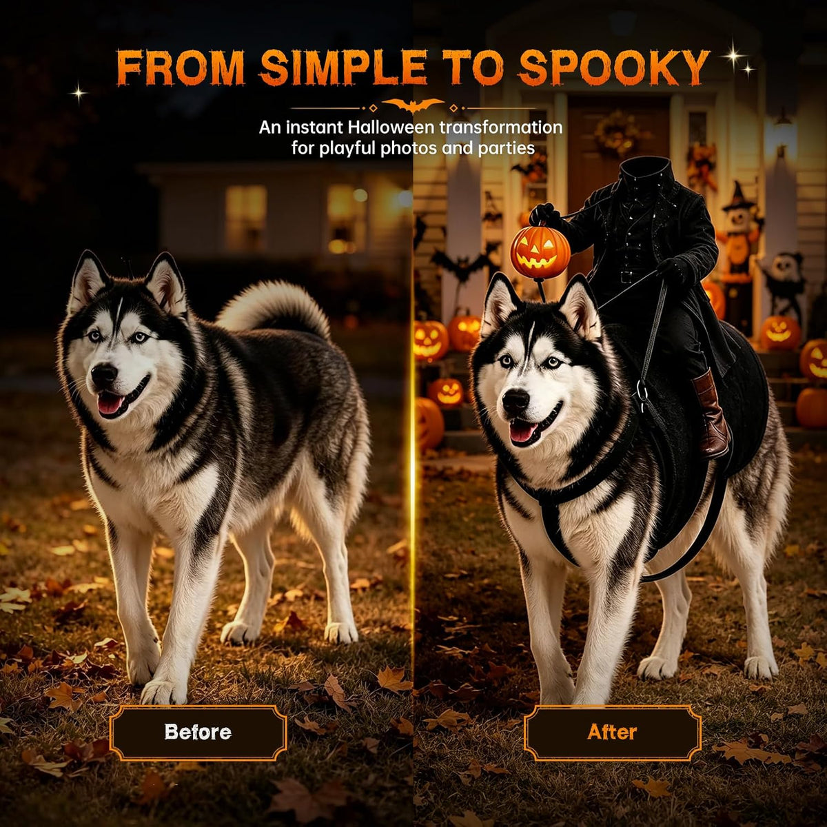 Light-Up Headless Horseman Pet Costume with Pumpkin Rider Harness, Small