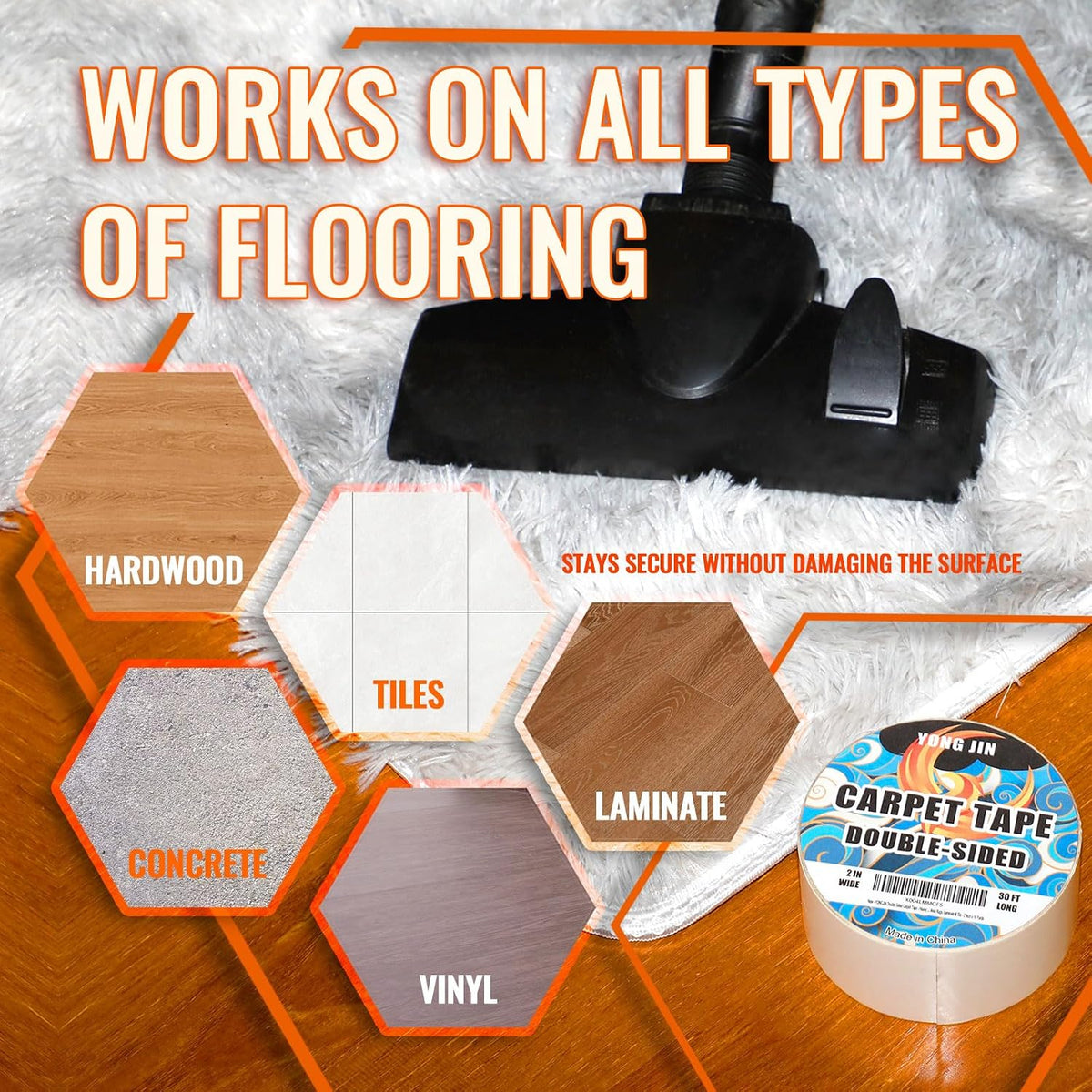 Double Sided Carpet Tape, Rug Tape, 2 Inch x 10 Yards