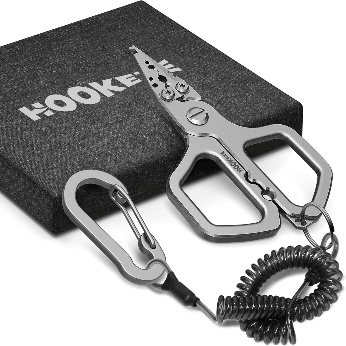 17-4 Fishing Pliers, Saltwater Resistant Fishing Scissors,Tungsten Cutters, Knot Tying Tool with Lanyard, Split Ring