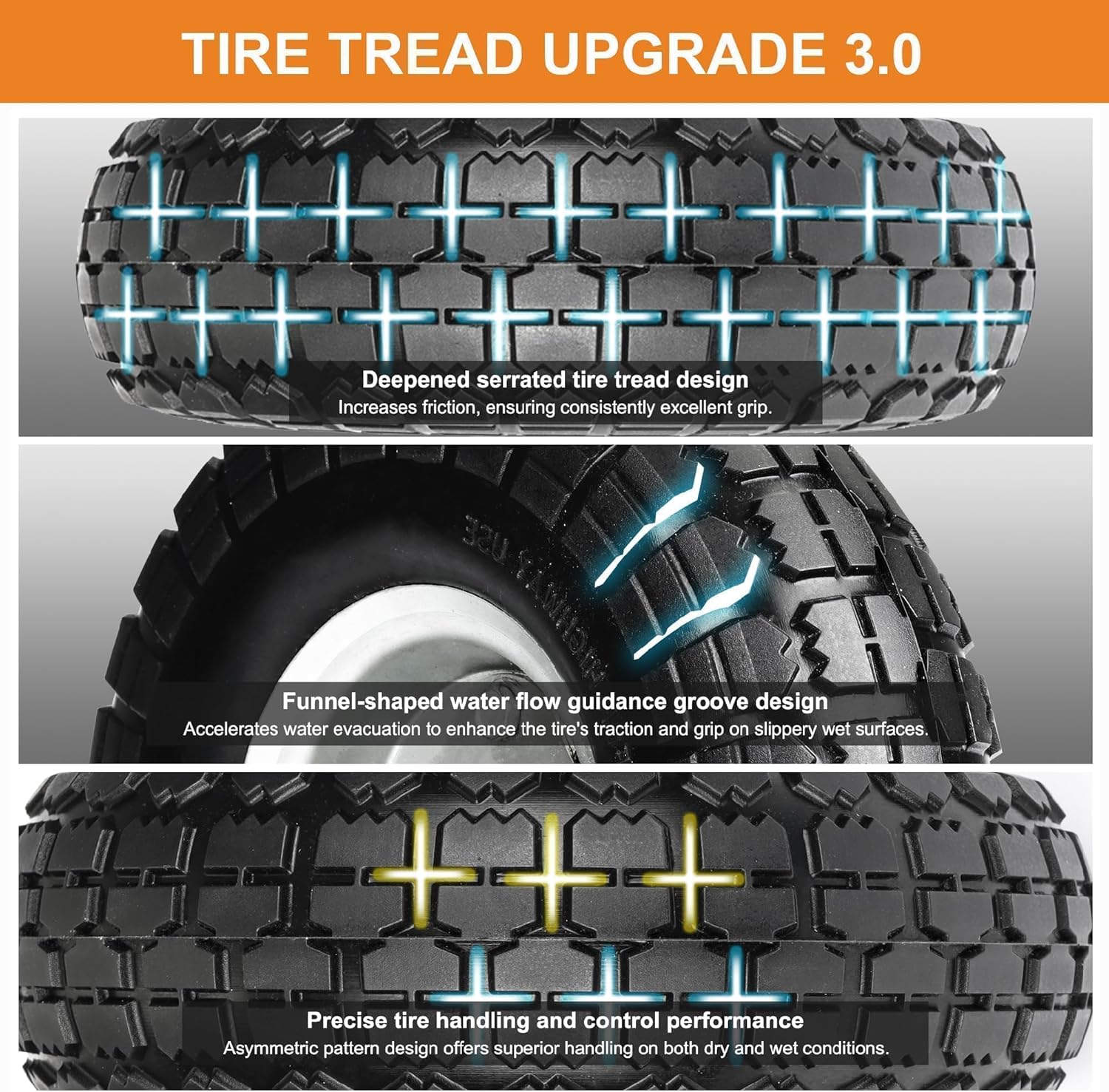 4.10/3.50-4 Tire and Dolly Wheel Flat Free - Solid Rubber Hand Truck Wheels 5/8" Axle - Gorilla Cart Tires