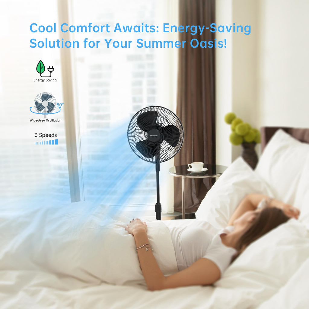 16-inch Oscillating Pedestal Fan with Precision 3-Speed Wind Control and Adjustable Tilt and Height, Black