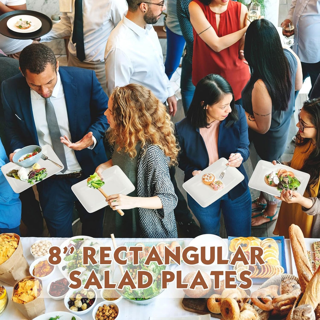 20 Pcs 8 Inch Rectangular Salad Plates White Rectangular Porcelain Dessert Plates Appetizer Serving Tray Porcelain