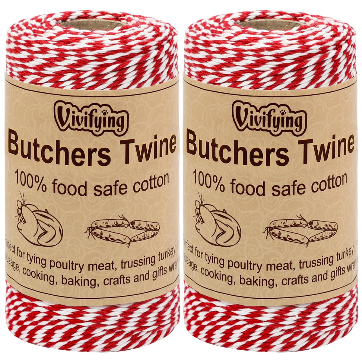 Red and White Butchers Twine, 2 Rolls, 656 FT, 2 mm Cotton String