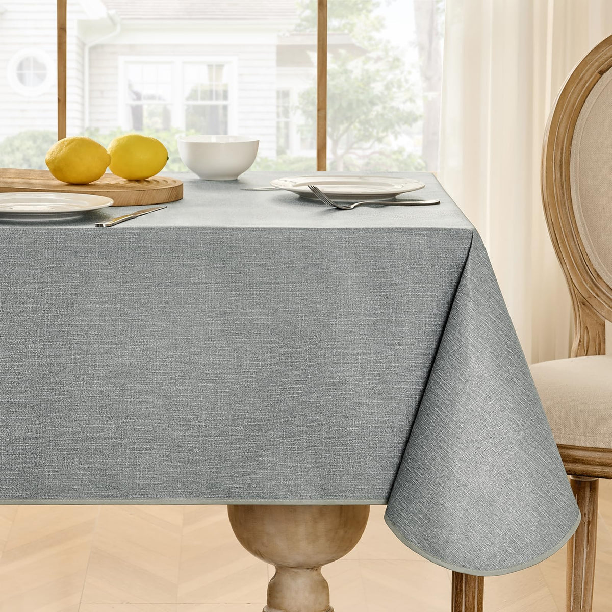 Outdoor Vinyl Edge Tablecloth Rectangle, 54 x 78 Inch, Light Grey