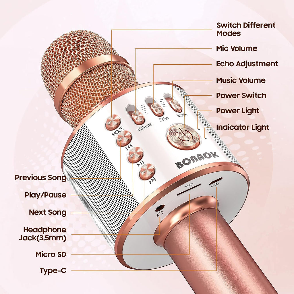 Wireless Bluetooth Karaoke Microphone,3-in-1 Portable Handheld Karaoke Mic Speaker Machine Home Party Birthday for