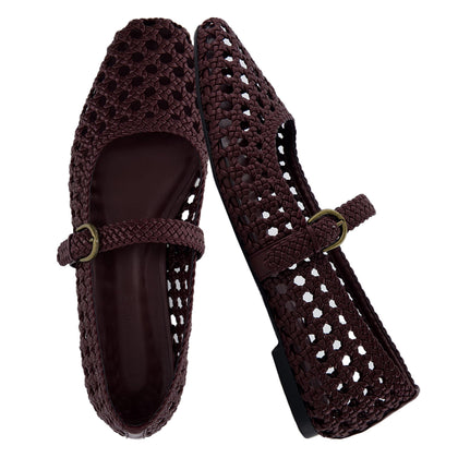 Weston Hand Woven Mary Jane Flats for Women, Comfortable Dressy Ballet Flats with Braided Adjustable Buckle and