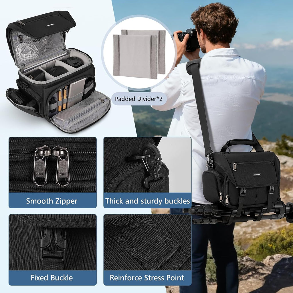 Camera Bag, DSLR/SLR/Mirrorless Camera Sling Bag for Photographers Waterproof Small Camera Case with Tripod Holder &
