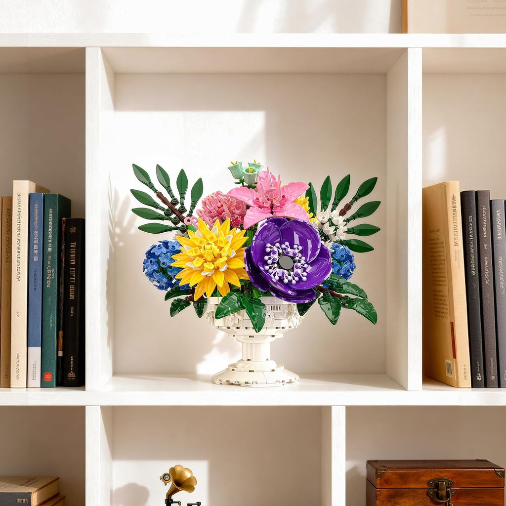 Xbert 1081Pcs Botanicals Flower Bouquet Building Block Sets, Includes Hydrangea, Dahlia, Azalea, Artificial Flowers