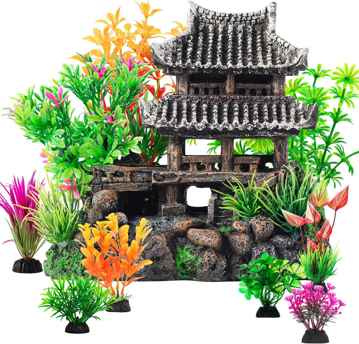 9Pcs Resin Castle Decorations Set，Realistic Fish Tank Castle with Eco-Friendly Design,Fish Tank Decorations Aquarium