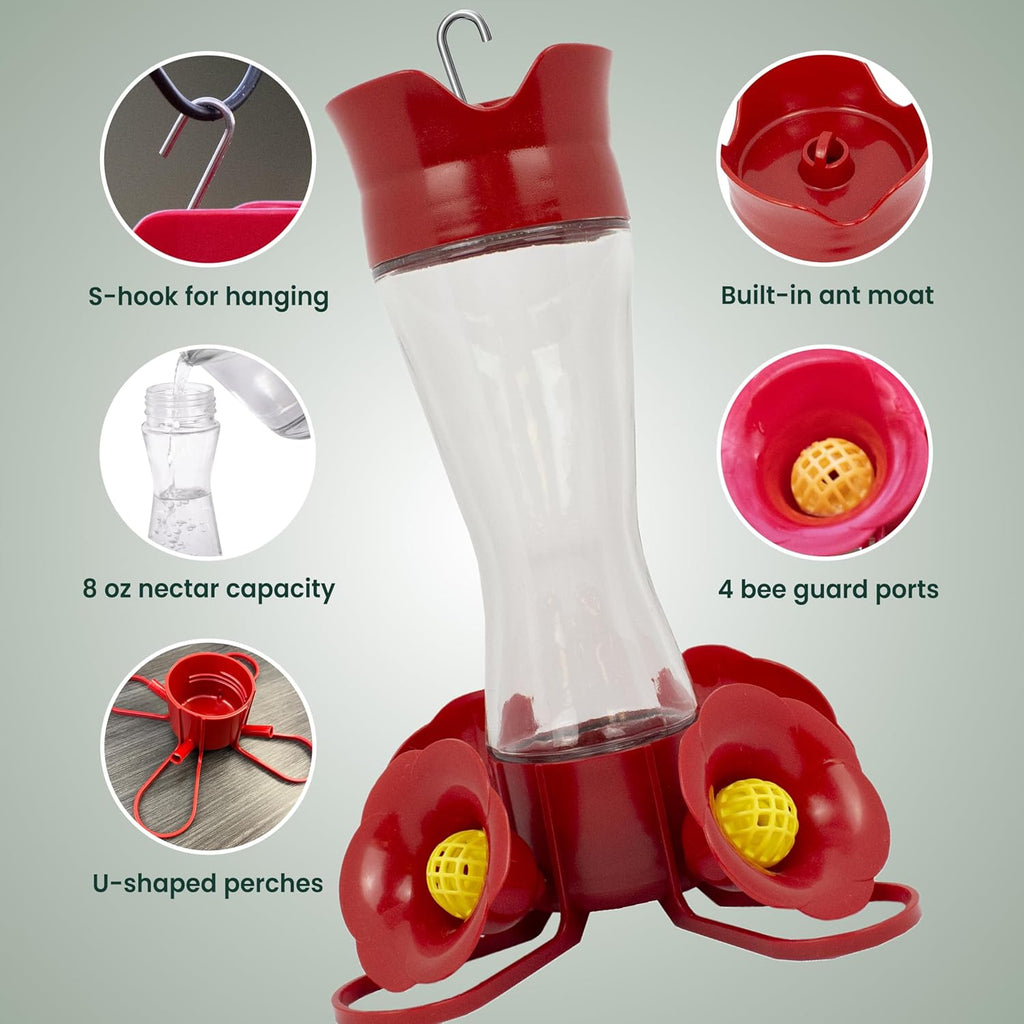Glass Hummingbird Feeders for Outdoors, 8 oz Nectar Capacity