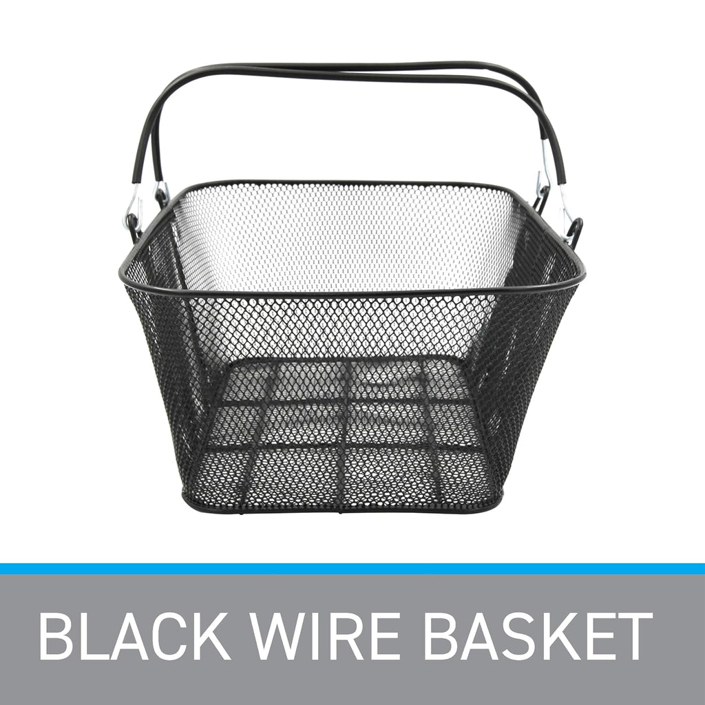 Black Metal Shopping Basket with Handles - 17”W x 12”D x 7”H - Durable and Sleek Grocery Basket for Grocery, Market