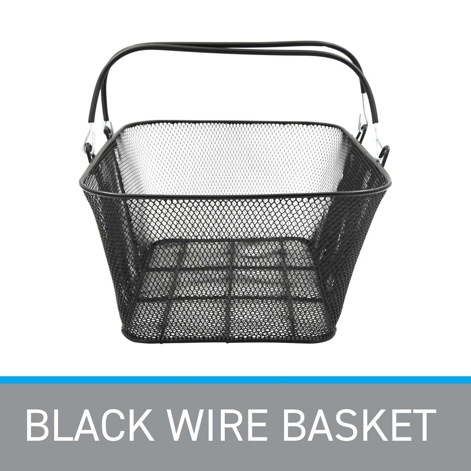 Black Metal Shopping Basket with Handles - 17”W x 12”D x 7”H - Durable and Sleek Grocery Basket for Grocery, Market