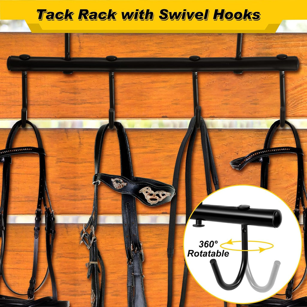 2 Pcs Tack Rack with Swivel Hooks, Metal Bridle Hanger, 6 Hooks Style