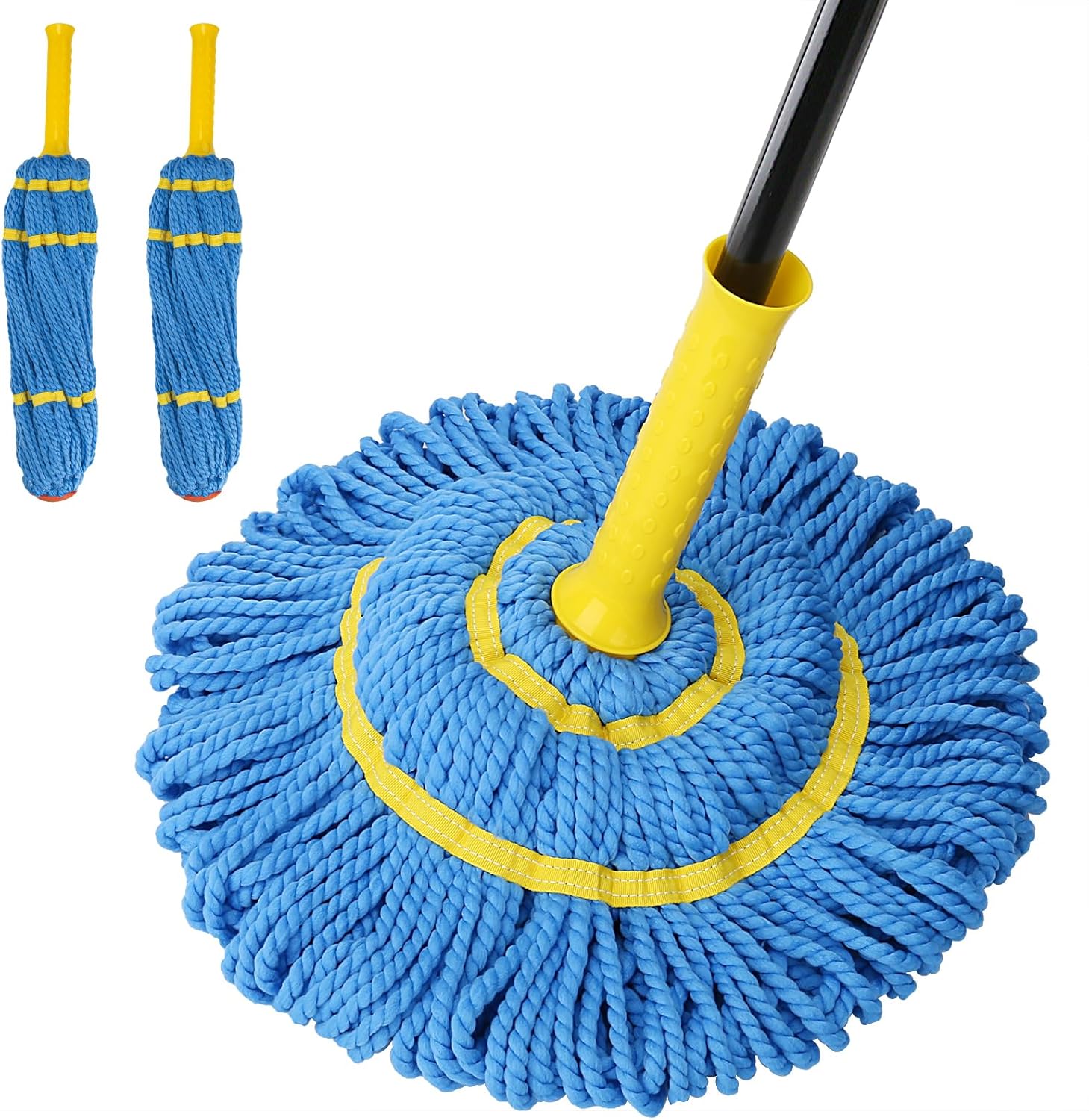 Self-Wringing Twist Mops with 1 Extra Refill, Microfiber Mops for Floor Cleaning with 57 " Long Handle, Easy Wringing