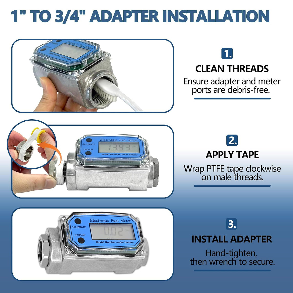 1" Turbine Fuel Flow Meter with 3/4" Adapter