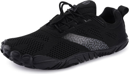 Men's Wide Toe Box Trail Running Minimalist Shoes, All Black, 9