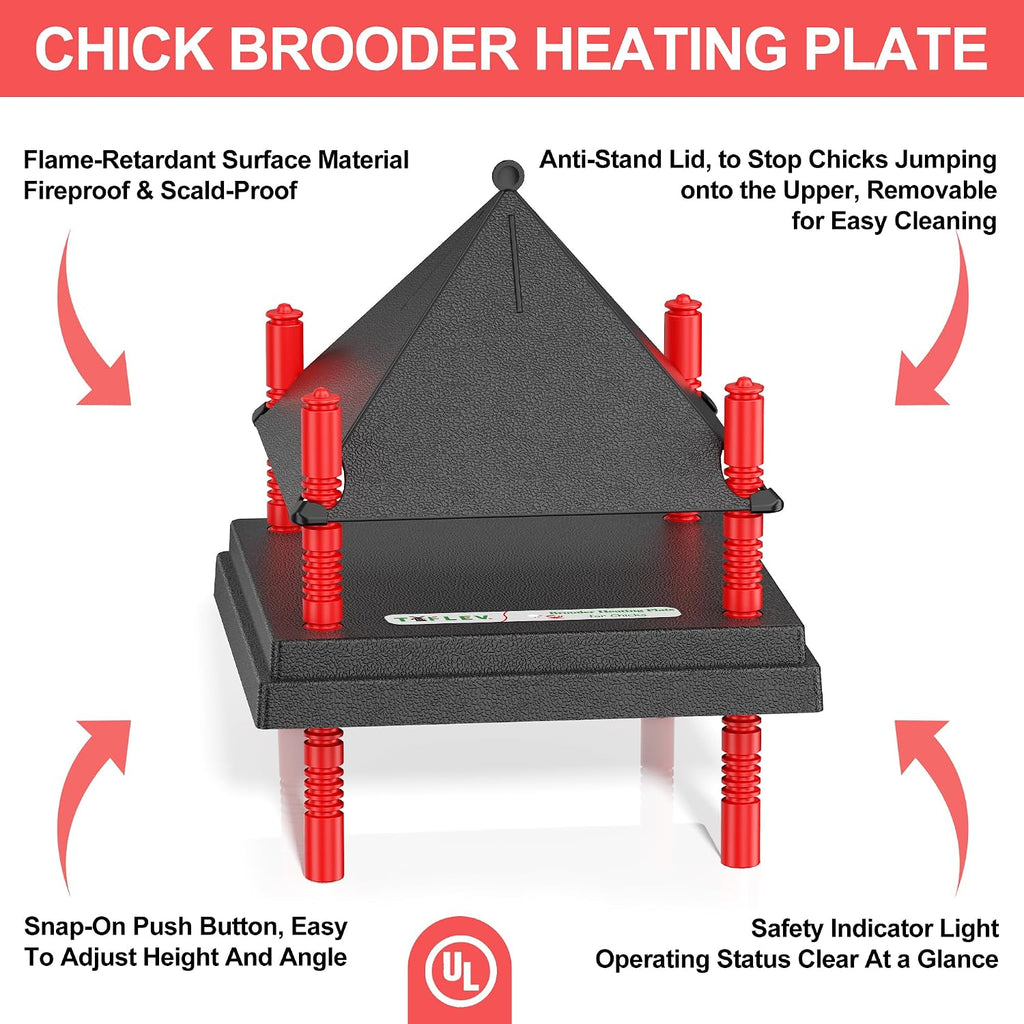 Chick Brooder Heating Plate with Anti Stand Cone, 10"x10" Fixed Temp Black