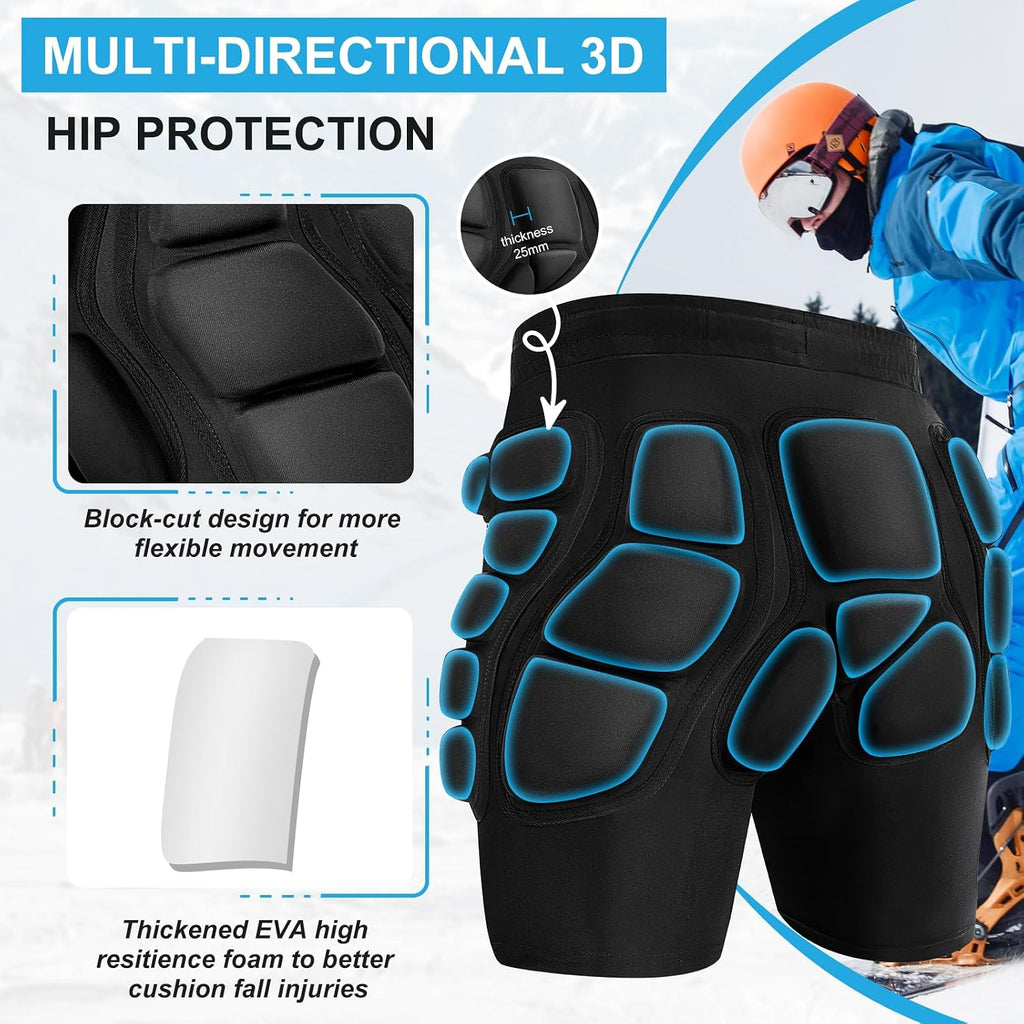 3D Protection Hip Butt EVA Padded Shorts, Crash Pad Impact Gear for Ski, Skating, Snowboarding, Skateboarding for Men