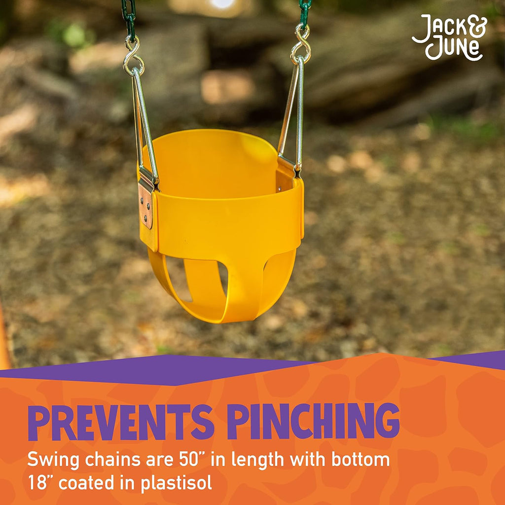 High Back Full Bucket Playset Toddler Swing with Plastisol-Coated Chains Green