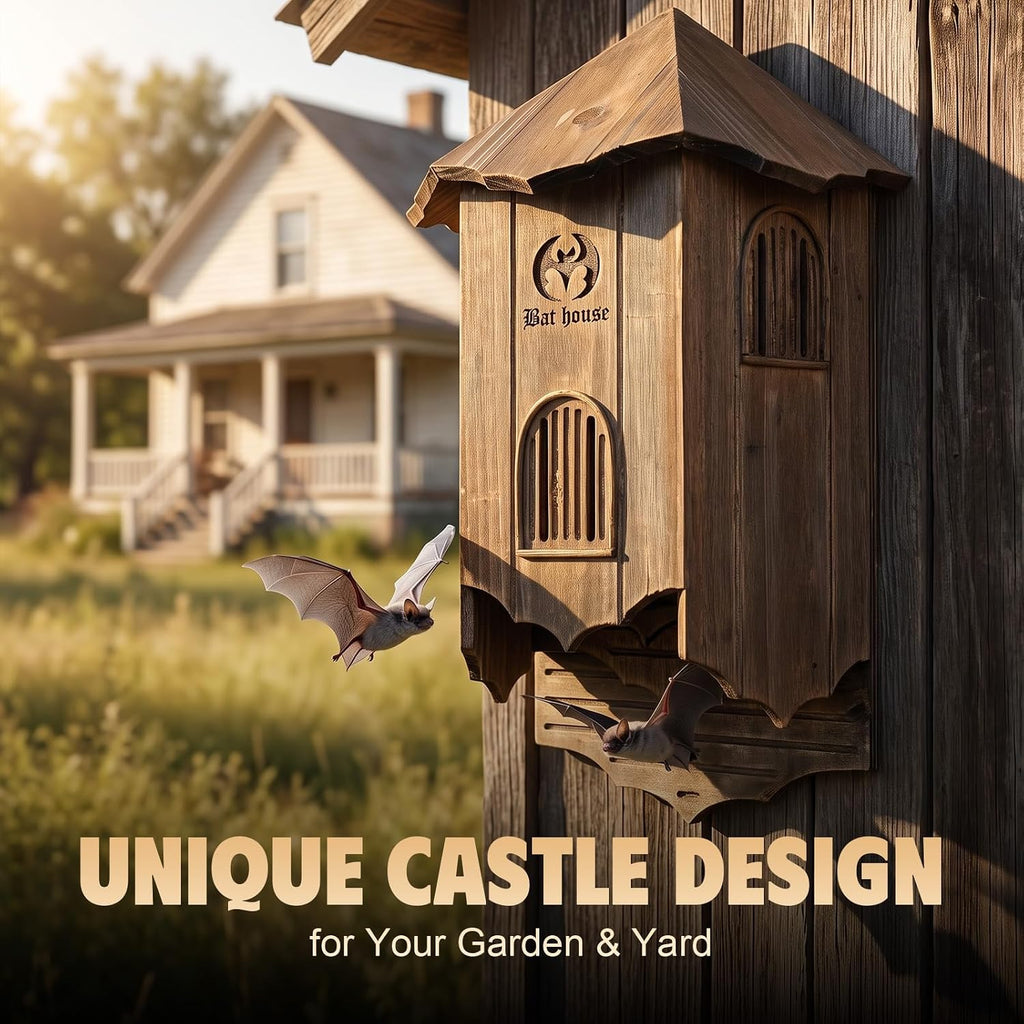 Bat House for Outdoors, Castle 3-Chamber Bat Box, 100-Capacity