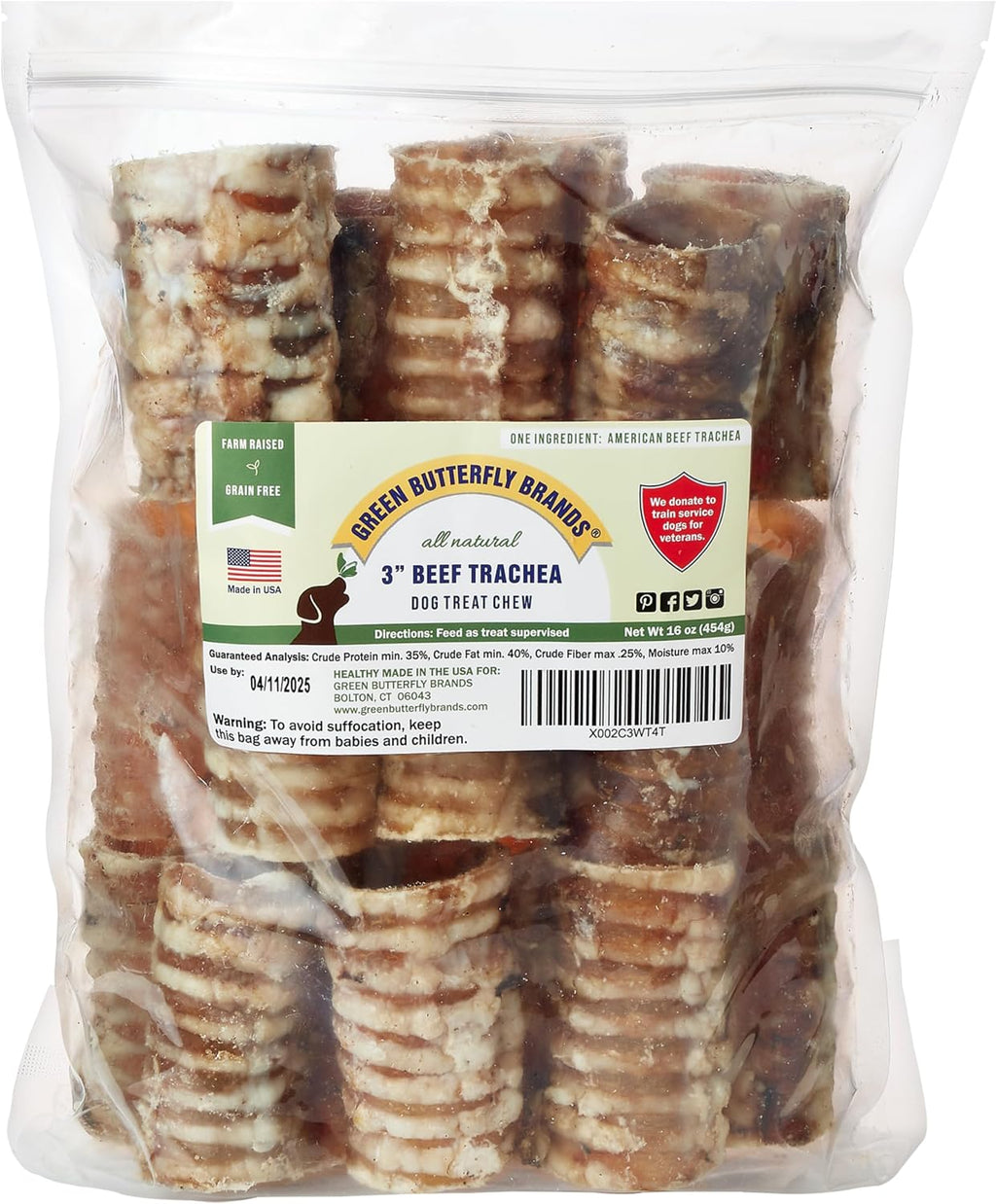 Beef Trachea Dog Chews, 3 Inch, 16 oz