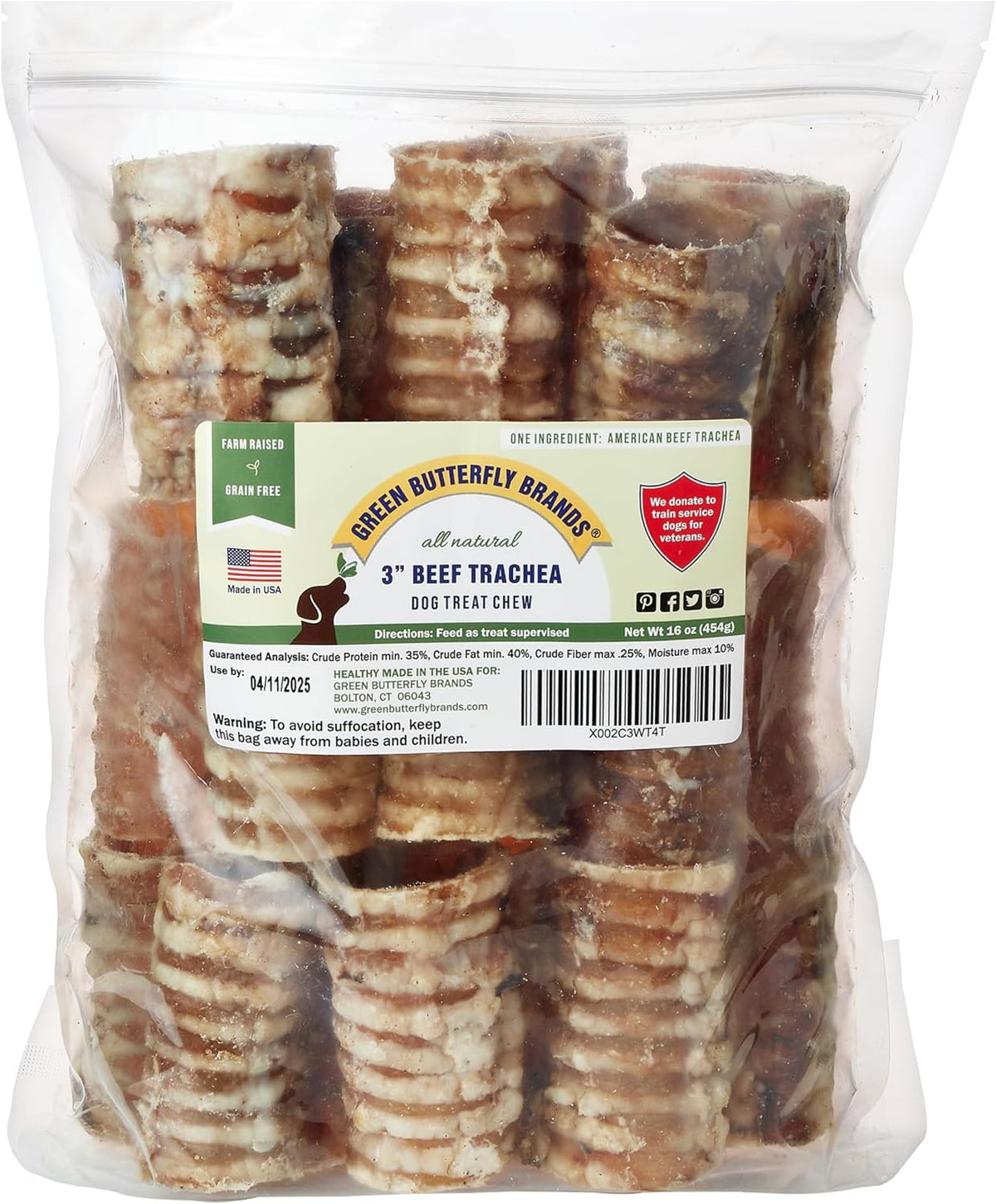 Beef Trachea Dog Chews, 3 Inch, 16 oz