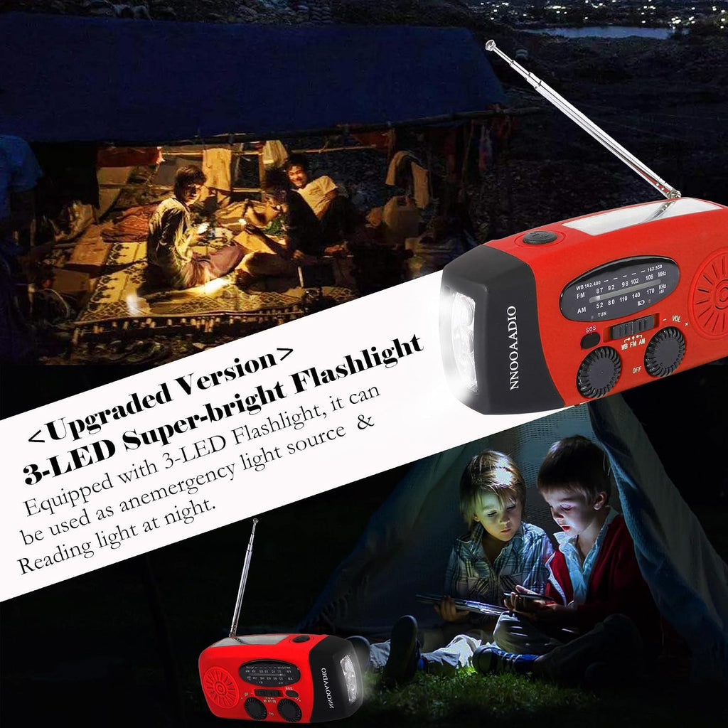 2000mAh SOS Alarm Emergency AM FM Weather Radio, 3LED Type-C Hand Crank Solar Battery Operated Portable Wind Up Radio