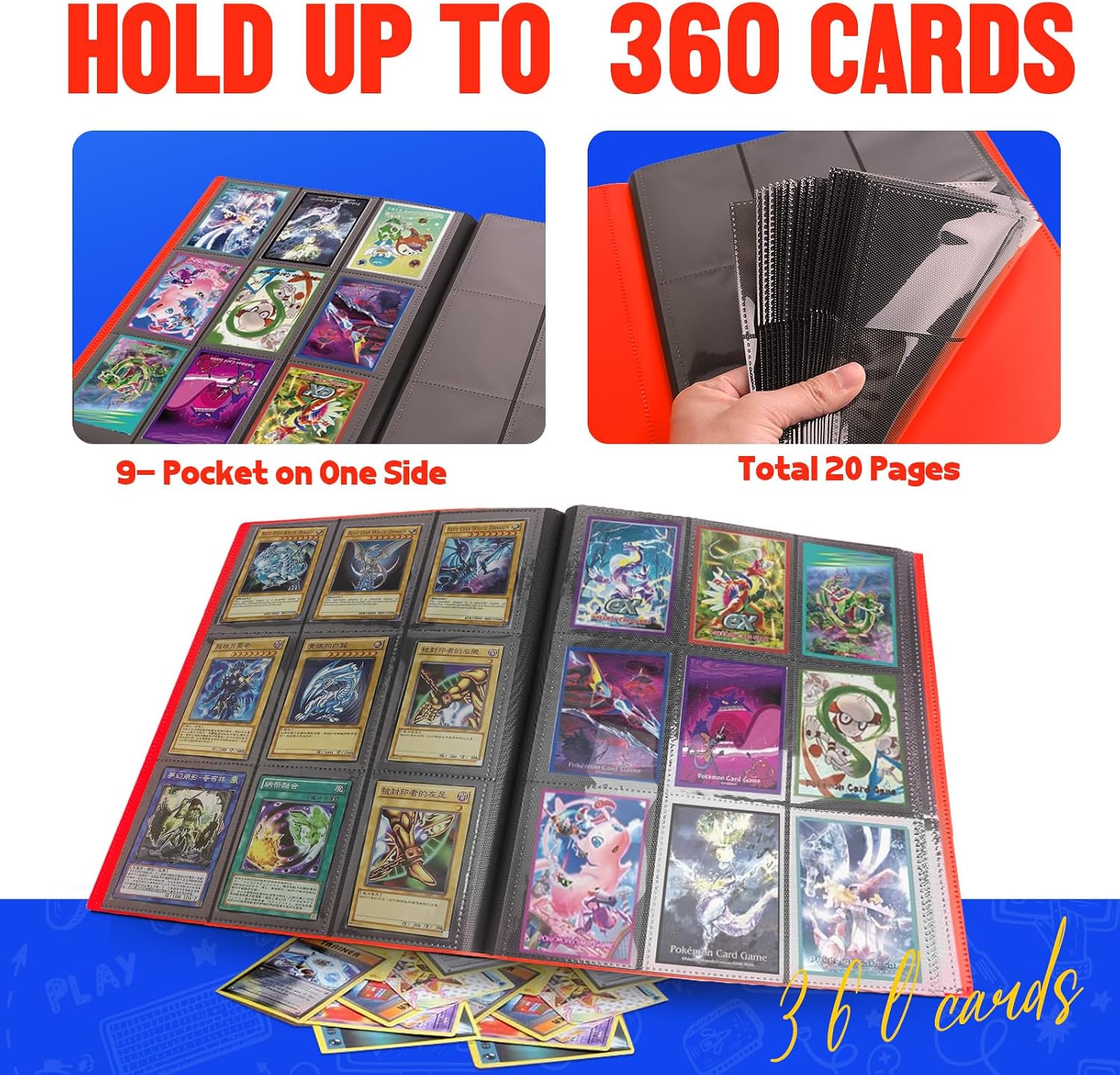 Card Binder 9-Pockets, Trading Card Binder, 20 Pages, 360 Card Capacity Collection Binder, Card Folder for MTG, TCG