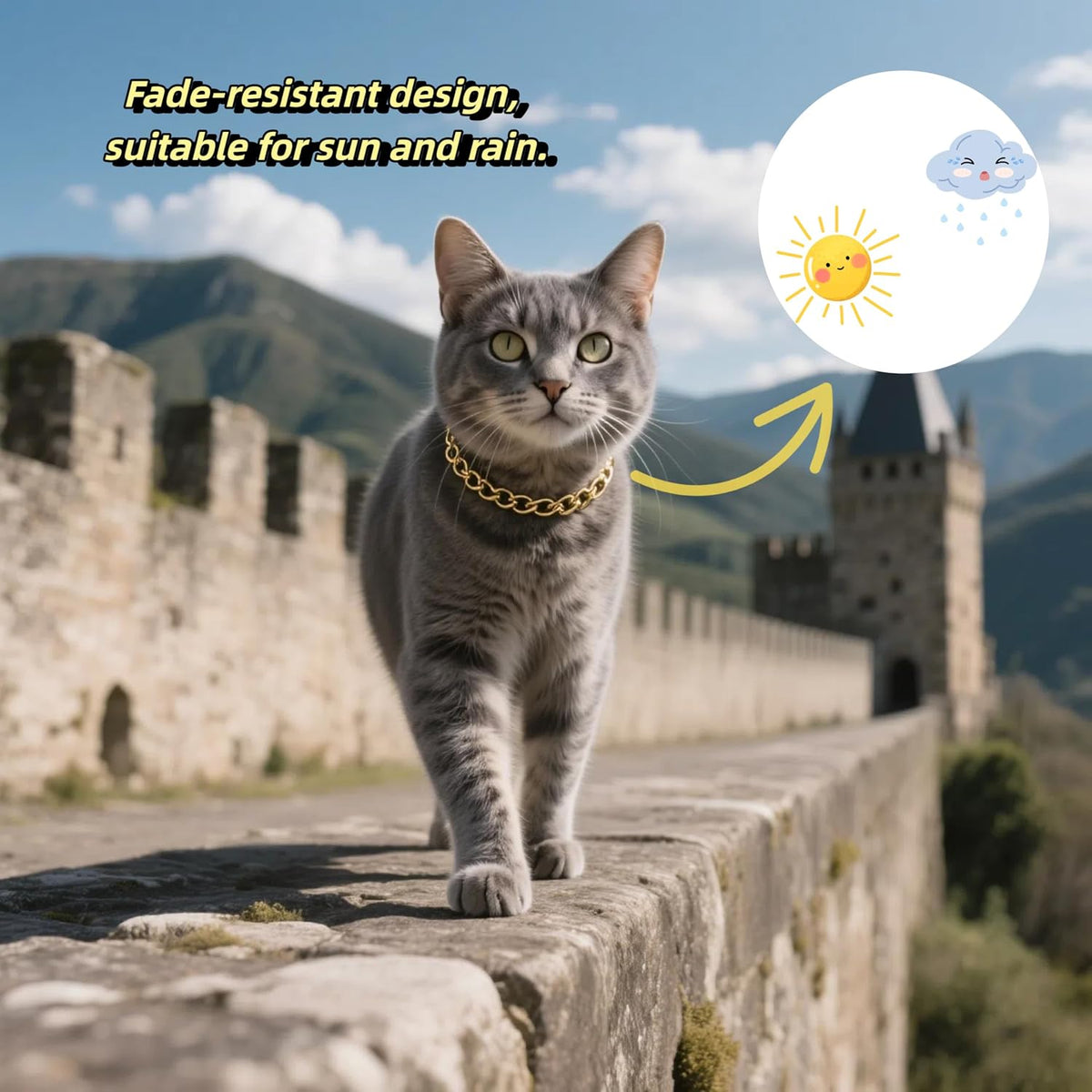 Gold Cat Chain Collar,Adjustable Cuban Link Necklace(Gold, S)