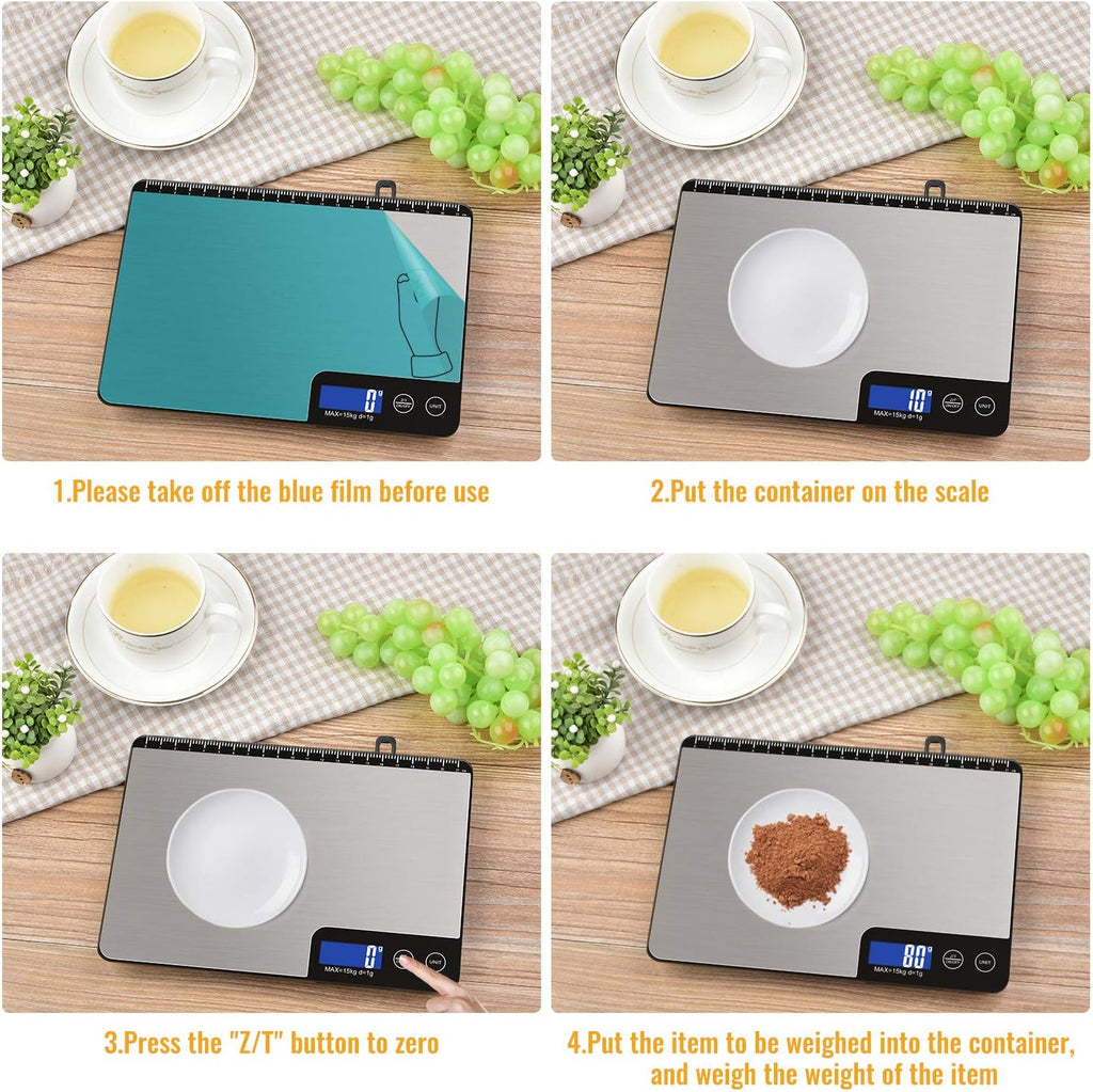33lb Digital Kitchen Scale with Large Weighing Area (9 in)